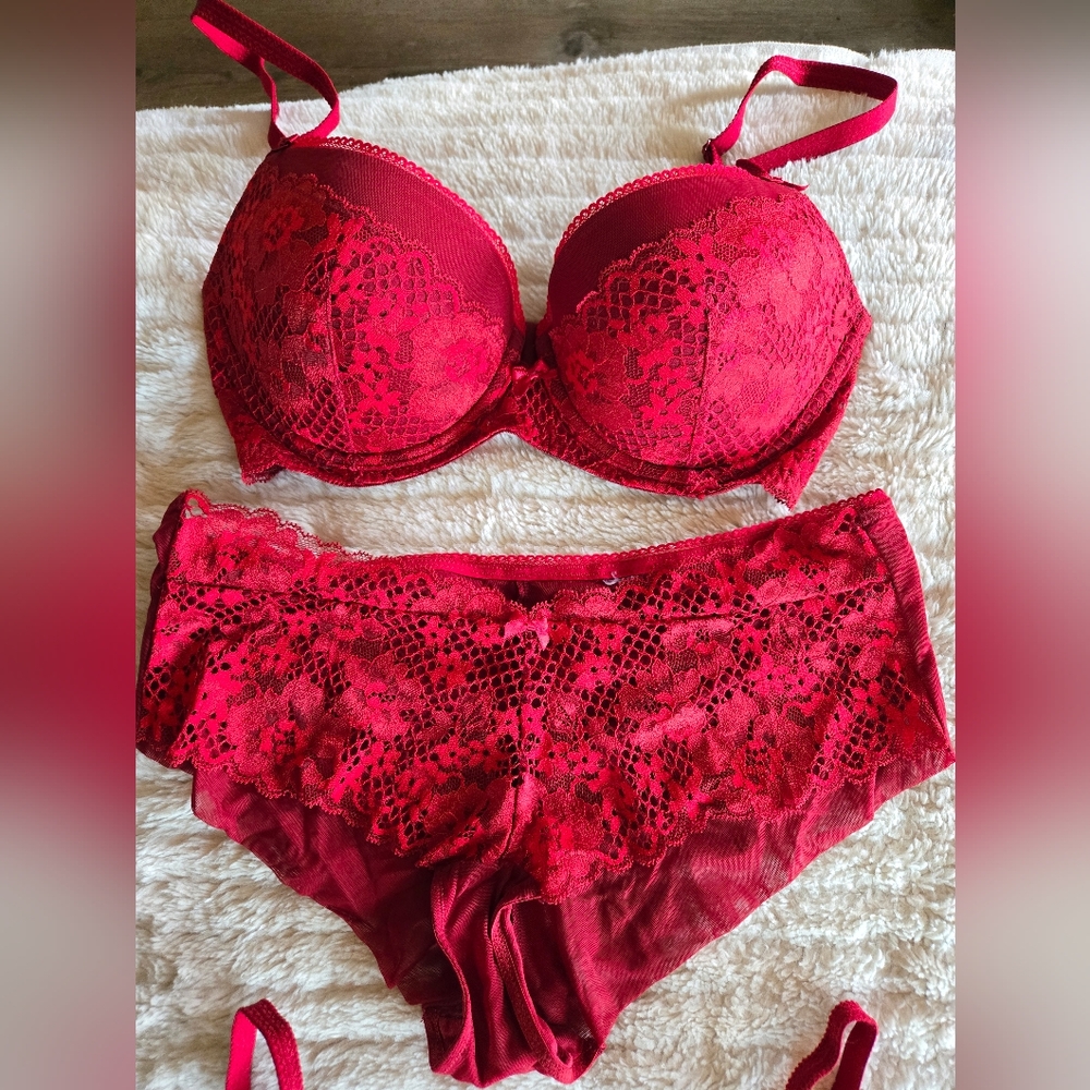 Adore Me Red Lace Bra Set